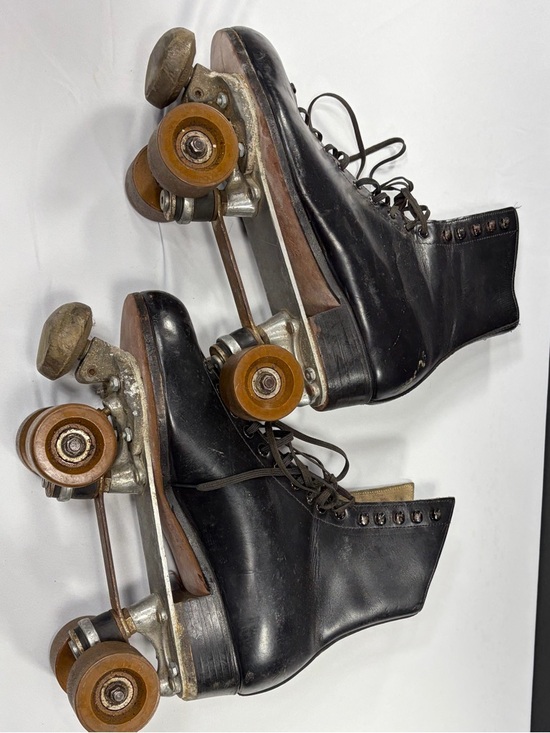 Riedell Roller Skates Black Leather Size 9 Vintage Quad Chicago Plate - Picture 7 of 15